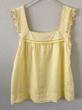 Juicy Couture Butter Yellow 100% Linen Crochet Lace Tank Top M Side Buttons Y2K